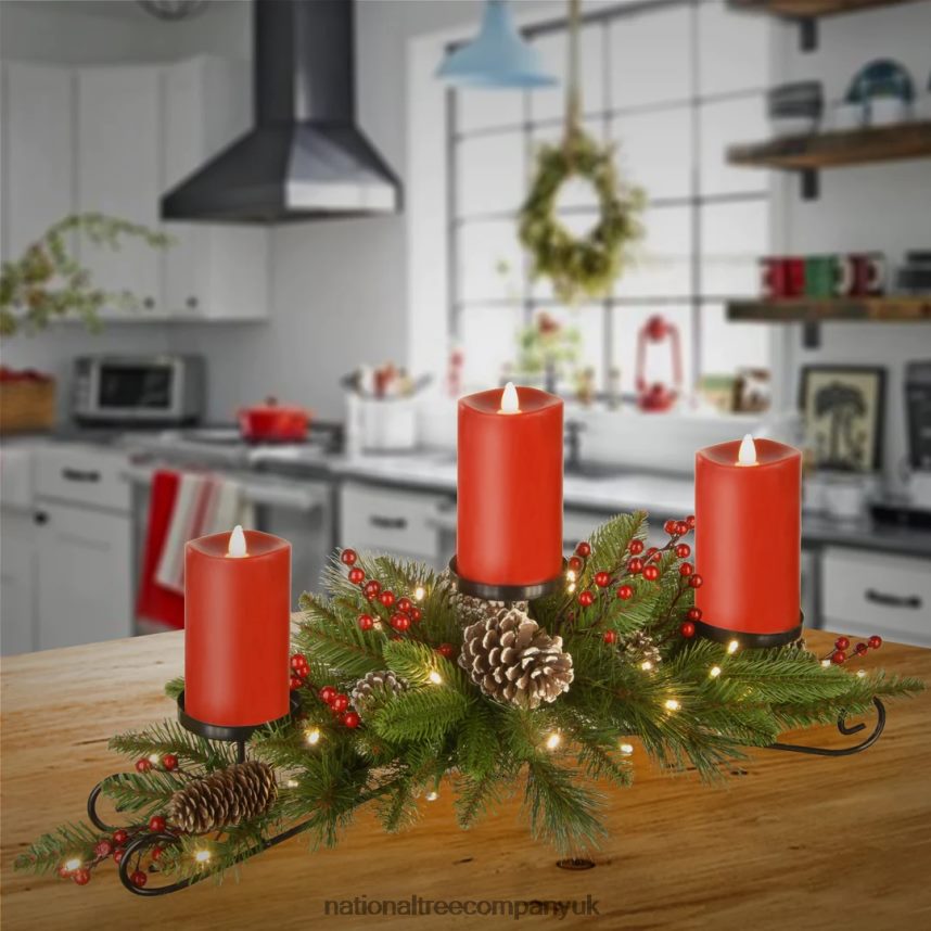 Greenery | National Tree Company 30\ Battery Operated Bristle Berry Centerpiece with Three Candles F2L4F460